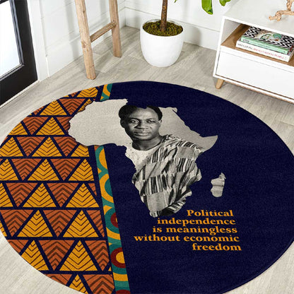 Kwame Nkrumah Ghana Round Carpet African Map Pattern Design and Economic Freedom Quote Tribute - African Pride