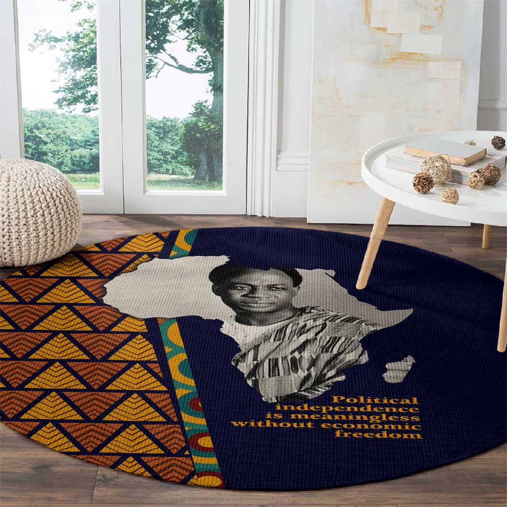 Kwame Nkrumah Ghana Round Carpet African Map Pattern Design and Economic Freedom Quote Tribute - African Pride