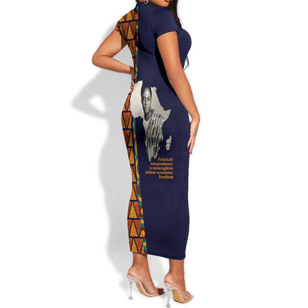 Kwame Nkrumah Ghana Short Sleeve Bodycon Dress African Map Pattern Design  and Economic Freedom Quote Tribute by African Pride