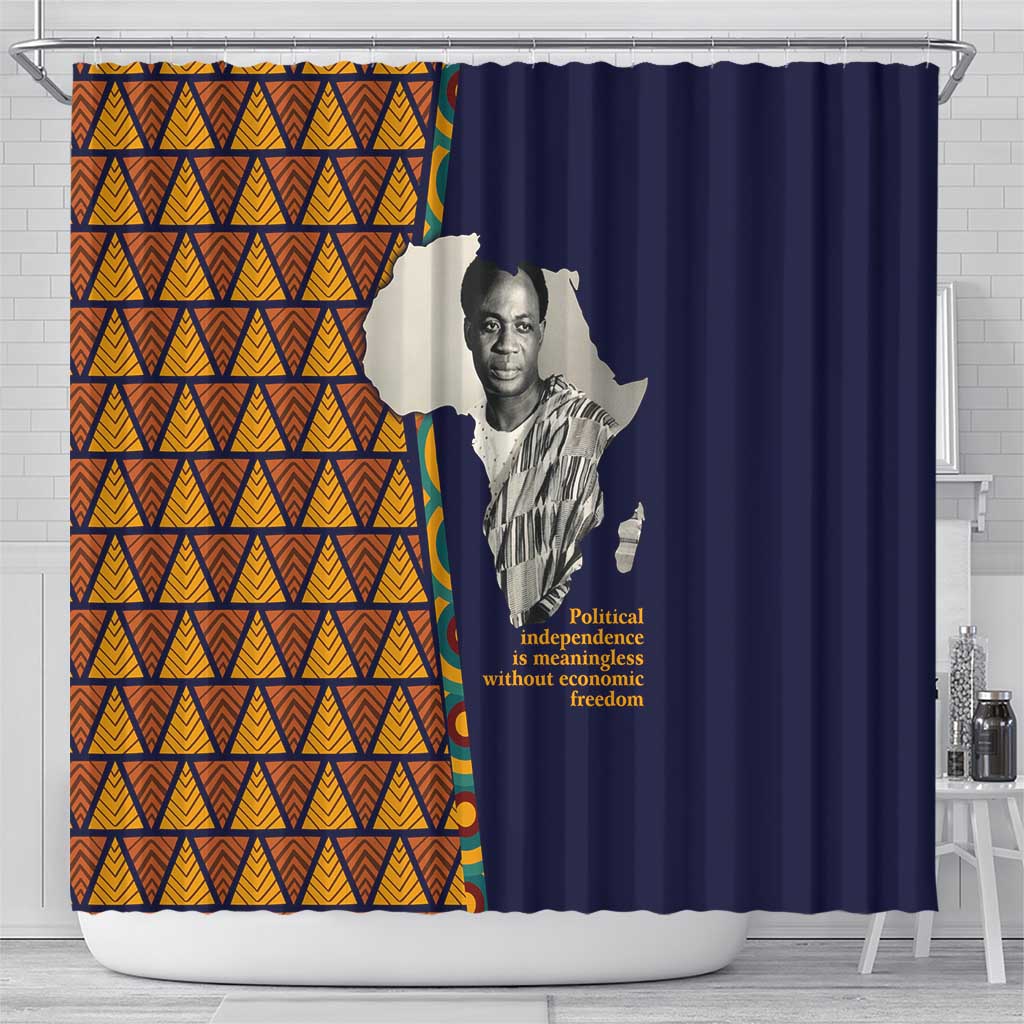 Kwame Nkrumah Ghana Shower Curtain African Map Pattern Design and Economic Freedom Quote Tribute - African Pride