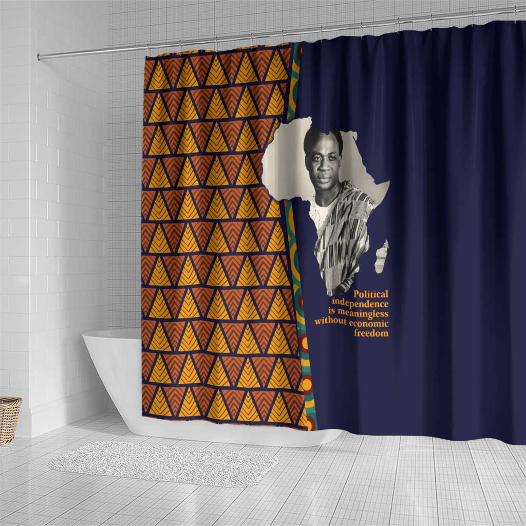 Kwame Nkrumah Ghana Shower Curtain African Map Pattern Design and Economic Freedom Quote Tribute - African Pride