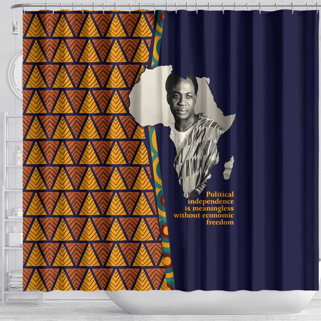 Kwame Nkrumah Ghana Shower Curtain African Map Pattern Design and Economic Freedom Quote Tribute - African Pride
