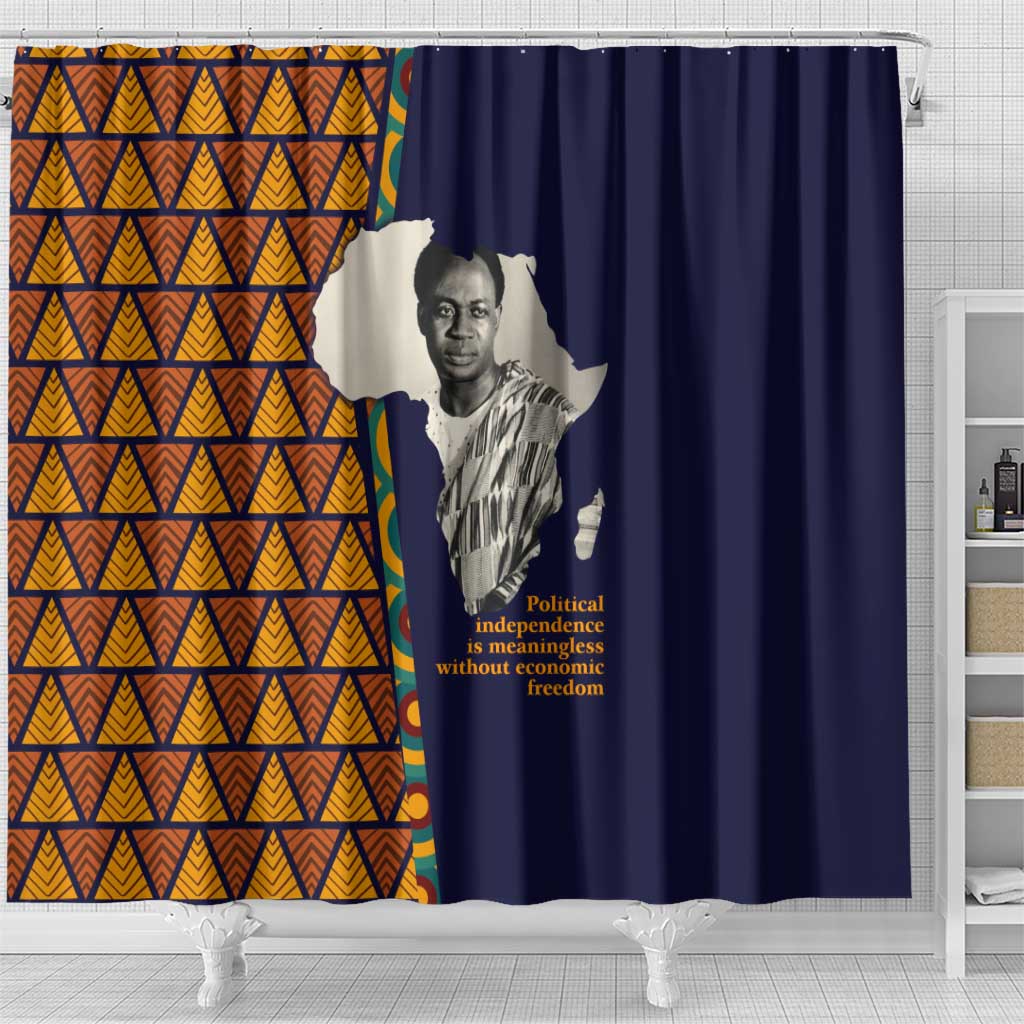 Kwame Nkrumah Ghana Shower Curtain African Map Pattern Design and Economic Freedom Quote Tribute - African Pride