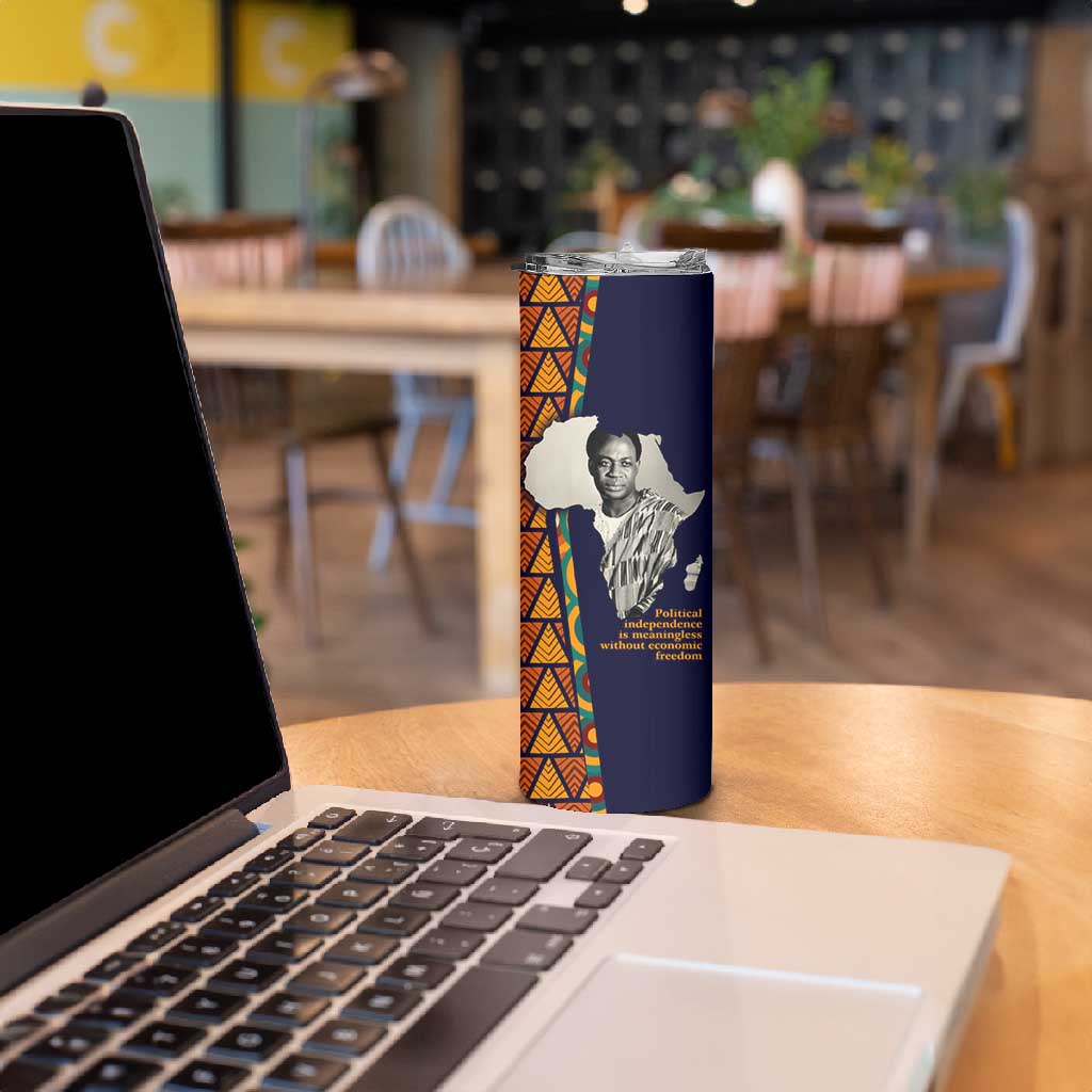 Kwame Nkrumah Ghana Skinny Tumbler African Map Pattern Design and Economic Freedom Quote Tribute - African Pride