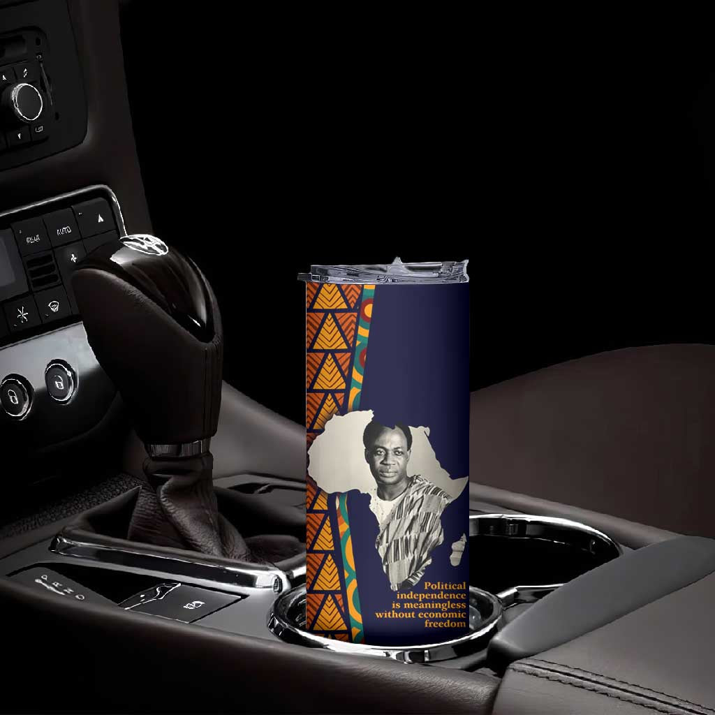 Kwame Nkrumah Ghana Skinny Tumbler African Map Pattern Design and Economic Freedom Quote Tribute - African Pride