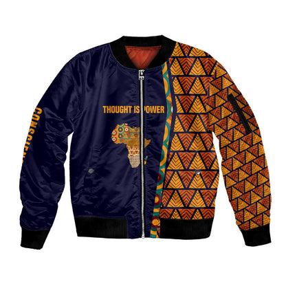 Kwame Nkrumah Ghana Sleeve Zip Bomber Jacket African Map Pattern Design and Economic Freedom Quote Tribute - African Pride