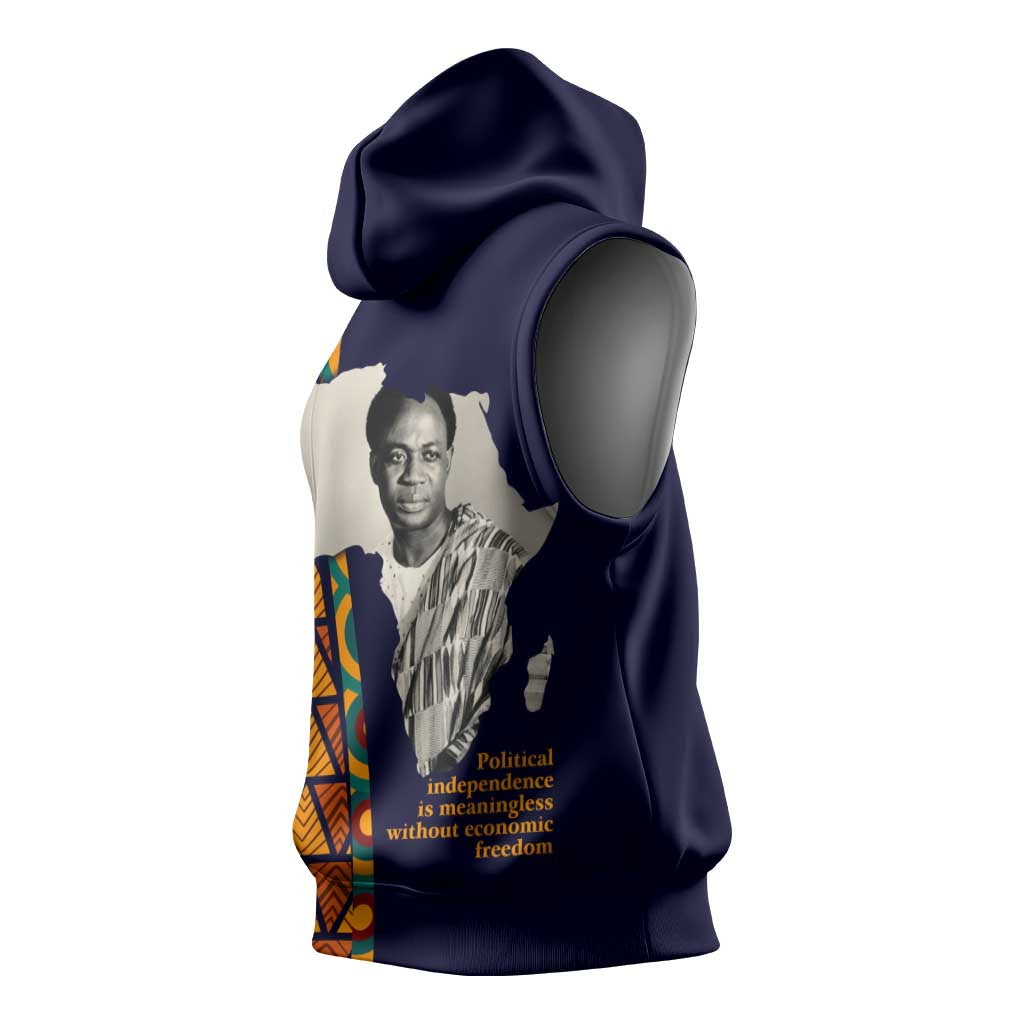 Kwame Nkrumah Ghana Sleeveless Hoodie African Map Pattern Design and Economic Freedom Quote Tribute - African Pride