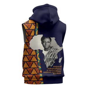 Kwame Nkrumah Ghana Sleeveless Zip Hoodie African Map Pattern Design and Economic Freedom Quote Tribute - African Pride