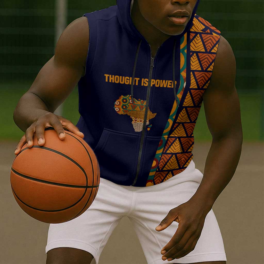 Kwame Nkrumah Ghana Sleeveless Zip Hoodie African Map Pattern Design and Economic Freedom Quote Tribute - African Pride