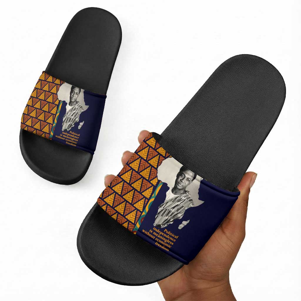 Kwame Nkrumah Ghana Slide Sandals African Map Pattern Design and Economic Freedom Quote Tribute - African Pride