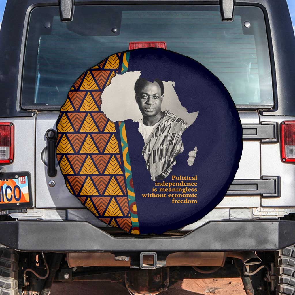 Kwame Nkrumah Ghana Spare Tire Cover African Map Pattern Design and Economic Freedom Quote Tribute - African Pride