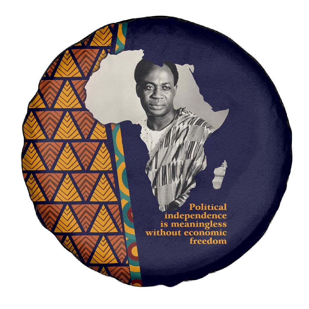 Kwame Nkrumah Ghana Spare Tire Cover African Map Pattern Design and Economic Freedom Quote Tribute - African Pride