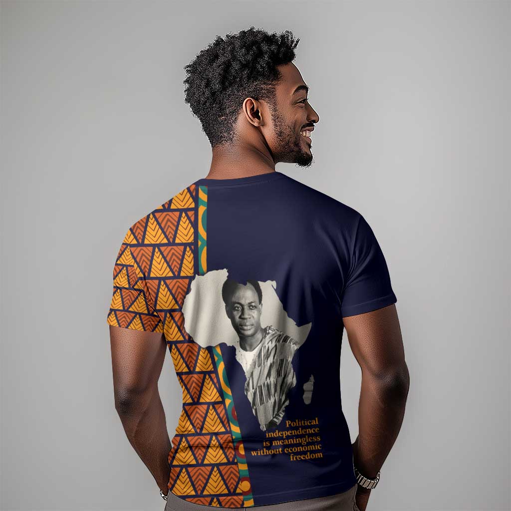 Kwame Nkrumah Ghana T shirt African Map Pattern Design and Economic Freedom Quote Tribute - African Pride
