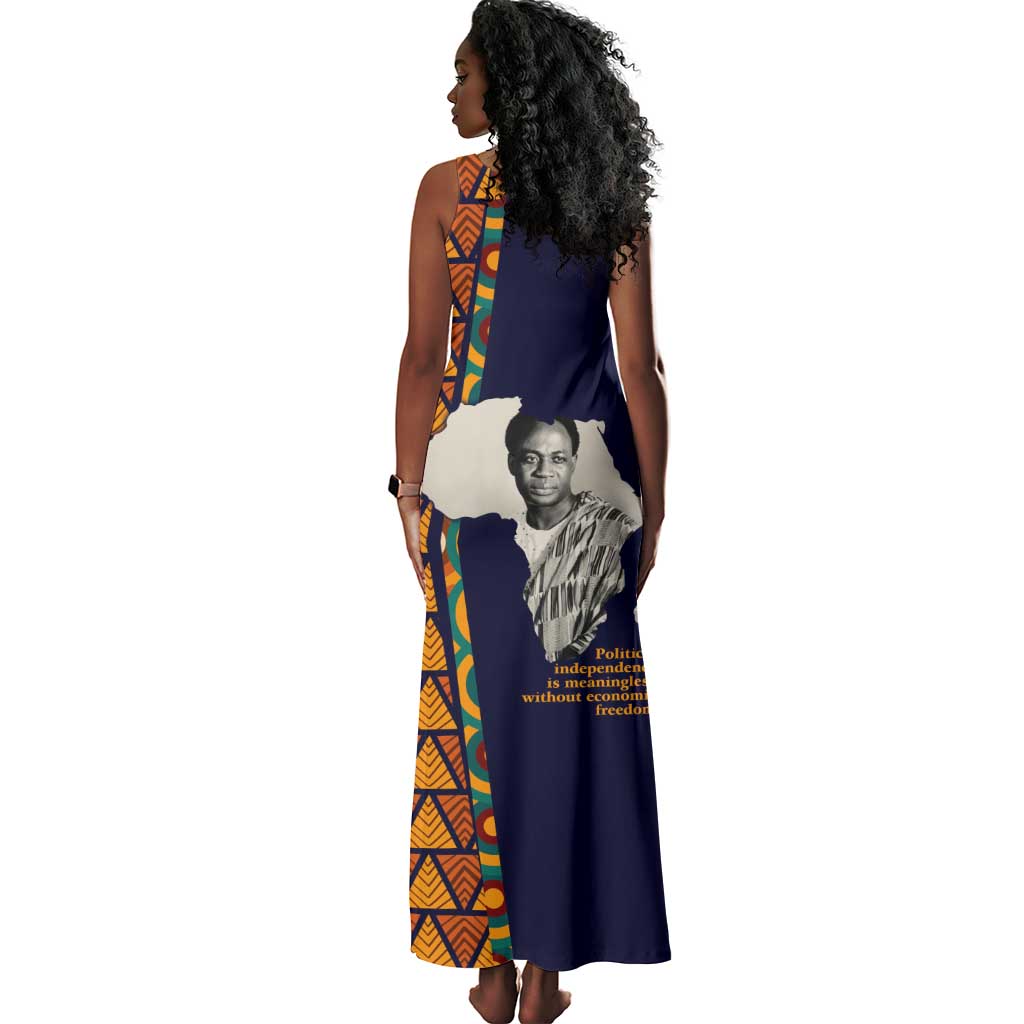 Kwame Nkrumah Ghana Tank Maxi Dress African Map Pattern Design and Economic Freedom Quote Tribute - African Pride