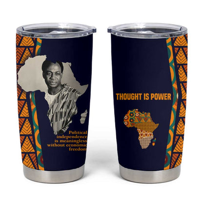 Kwame Nkrumah Ghana Tumbler Cup African Map Pattern Design and Economic Freedom Quote Tribute - African Pride