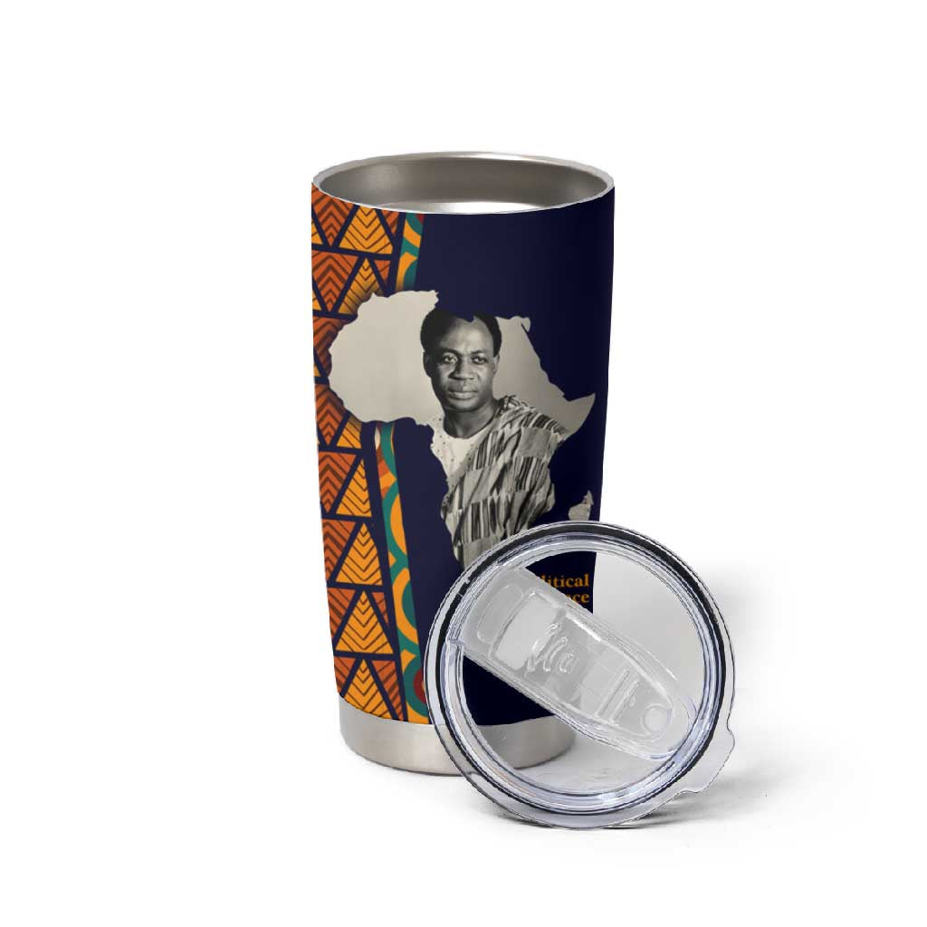 Kwame Nkrumah Ghana Tumbler Cup African Map Pattern Design and Economic Freedom Quote Tribute - African Pride