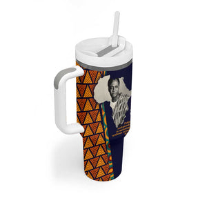 Kwame Nkrumah Ghana Tumbler With Handle African Map Pattern Design and Economic Freedom Quote Tribute - African Pride