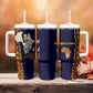 Kwame Nkrumah Ghana Tumbler With Handle African Map Pattern Design and Economic Freedom Quote Tribute - African Pride