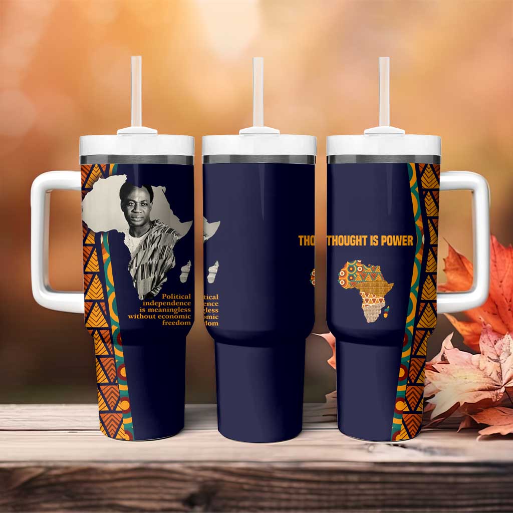 Kwame Nkrumah Ghana Tumbler With Handle African Map Pattern Design and Economic Freedom Quote Tribute - African Pride
