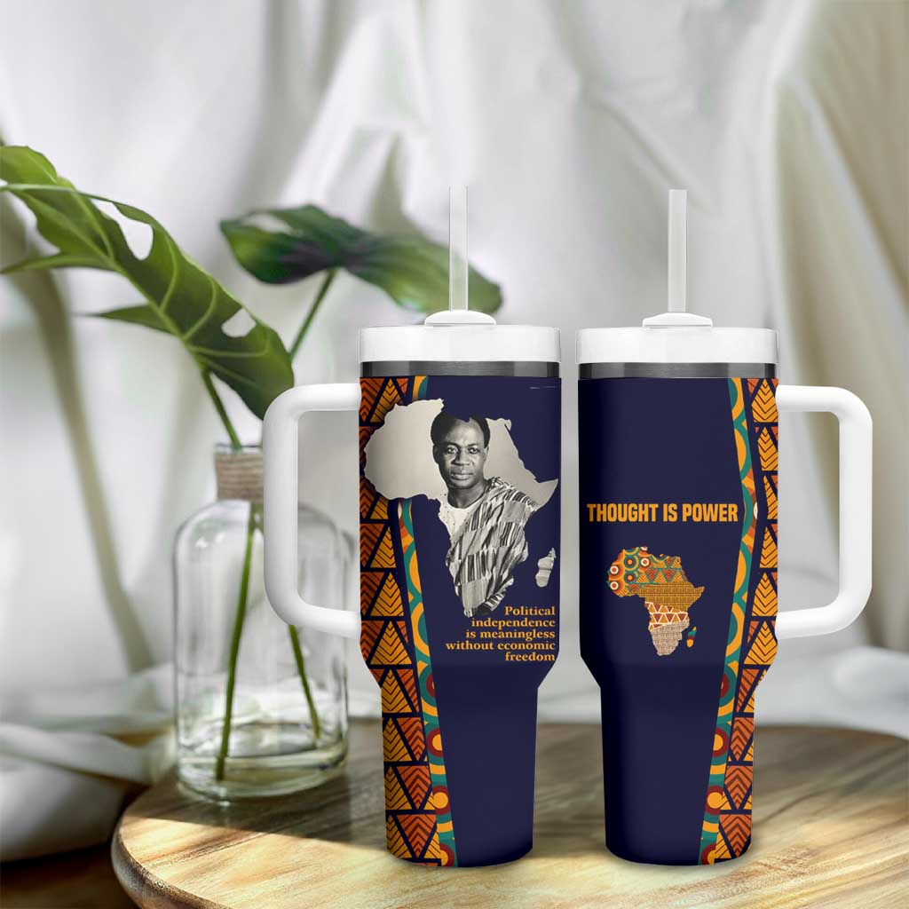 Kwame Nkrumah Ghana Tumbler With Handle African Map Pattern Design and Economic Freedom Quote Tribute - African Pride