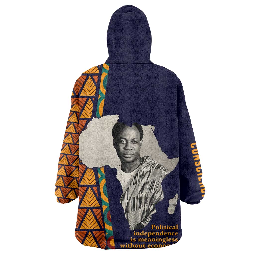 Kwame Nkrumah Ghana Wearable Blanket Hoodie African Map Pattern Design and Economic Freedom Quote Tribute - African Pride