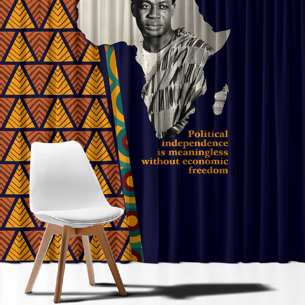 Kwame Nkrumah Ghana Window Curtain African Map Pattern Design and Economic Freedom Quote Tribute - African Pride