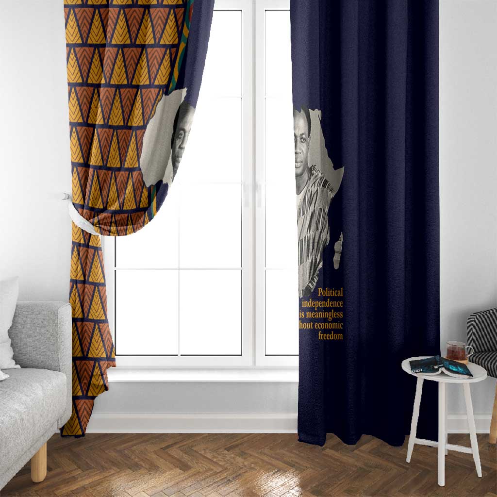Kwame Nkrumah Ghana Window Curtain African Map Pattern Design and Economic Freedom Quote Tribute - African Pride