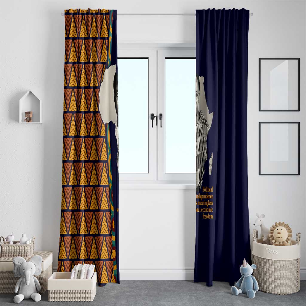 Kwame Nkrumah Ghana Window Curtain African Map Pattern Design and Economic Freedom Quote Tribute - African Pride