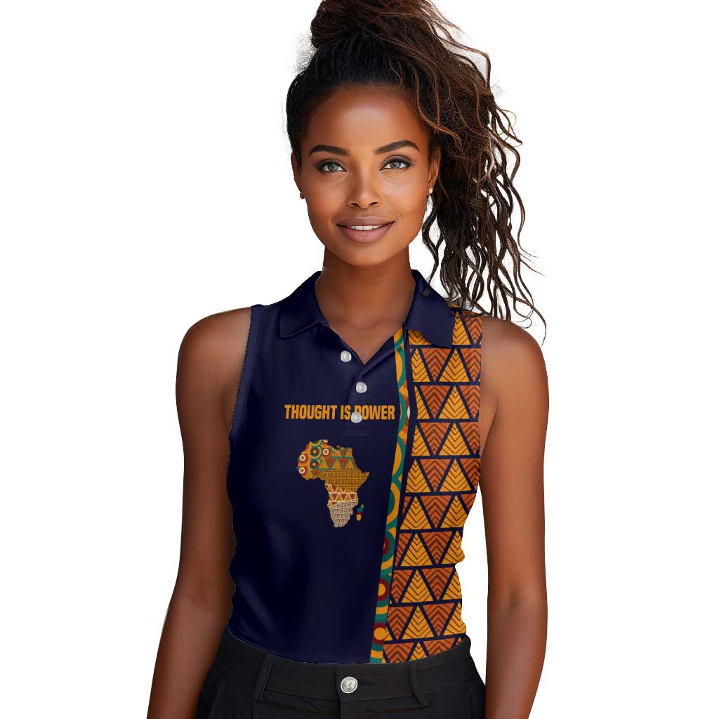 Kwame Nkrumah Ghana Women Sleeveless Polo Shirt African Map Pattern Design and Economic Freedom Quote Tribute - African Pride