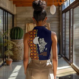 Kwame Nkrumah Ghana Women Sleeveless Polo Shirt African Map Pattern Design and Economic Freedom Quote Tribute - African Pride