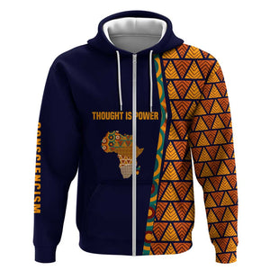 Kwame Nkrumah Ghana Zip Hoodie African Map Pattern Design and Economic Freedom Quote Tribute - African Pride