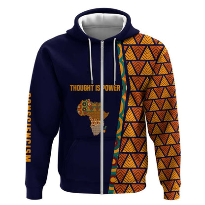 Kwame Nkrumah Ghana Zip Hoodie African Map Pattern Design and Economic Freedom Quote Tribute - African Pride