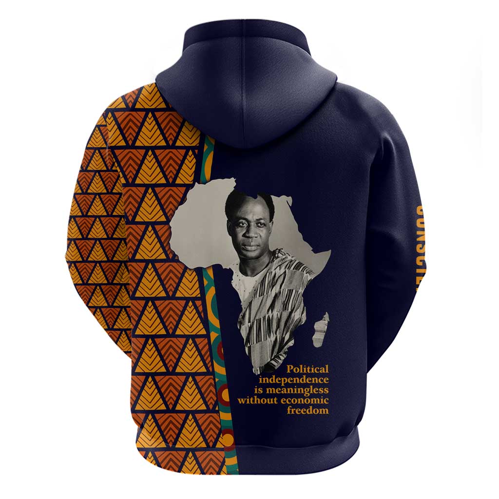 Kwame Nkrumah Ghana Zip Hoodie African Map Pattern Design and Economic Freedom Quote Tribute - African Pride
