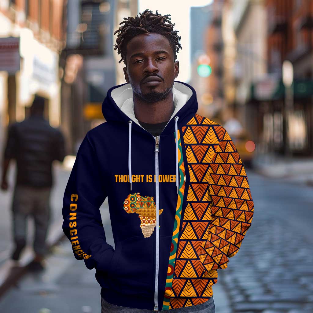 Kwame Nkrumah Ghana Zip Hoodie African Map Pattern Design and Economic Freedom Quote Tribute - African Pride