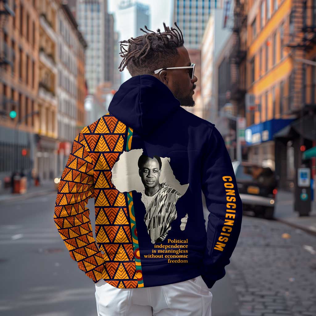 Kwame Nkrumah Ghana Zip Hoodie African Map Pattern Design and Economic Freedom Quote Tribute - African Pride
