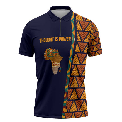 Kwame Nkrumah Ghana Zipper Polo Shirt African Map Pattern Design and Economic Freedom Quote Tribute - African Pride