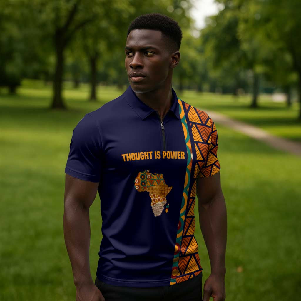 Kwame Nkrumah Ghana Zipper Polo Shirt African Map Pattern Design and Economic Freedom Quote Tribute - African Pride