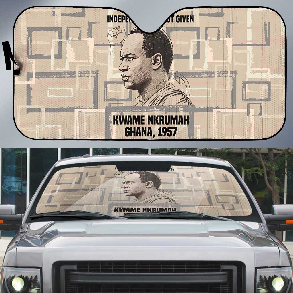 Kwame Nkrumah Auto Sun Shade with Raised Fist Design and Independence Quote Ghana 1957 Tribute - African Pride