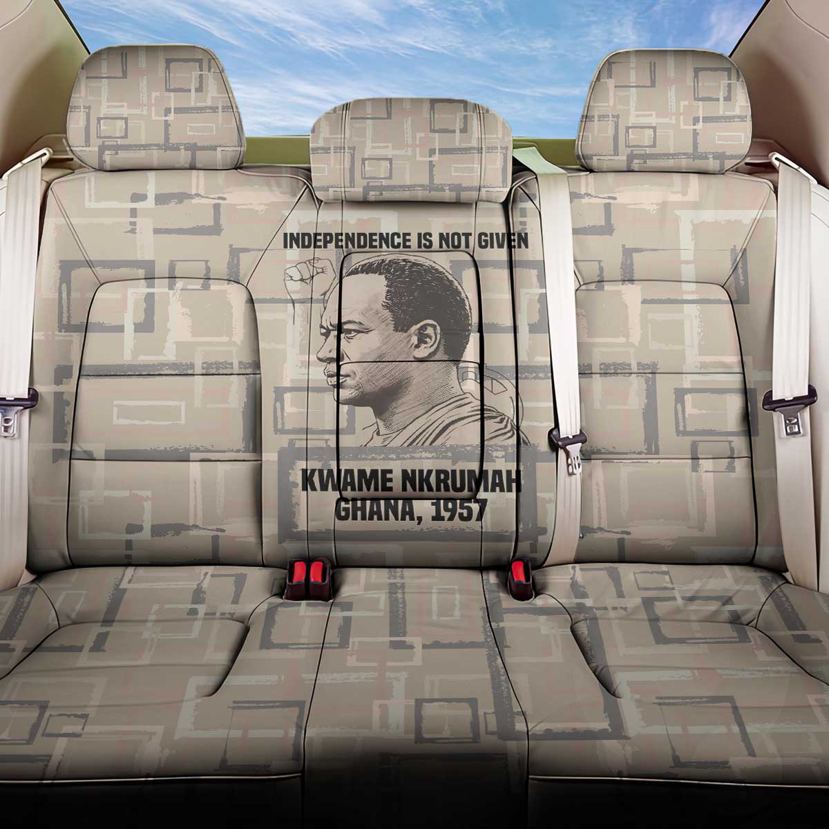 Kwame Nkrumah Back Car Seat Cover with Raised Fist Design and Independence Quote Ghana 1957 Tribute - African Pride