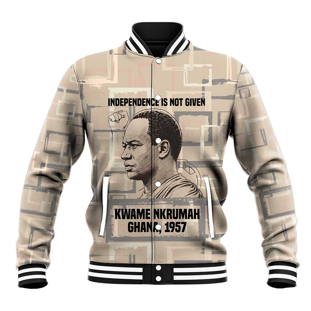 Kwame Nkrumah Baseball Jacket with Raised Fist Design and Independence Quote Ghana 1957 Tribute - African Pride