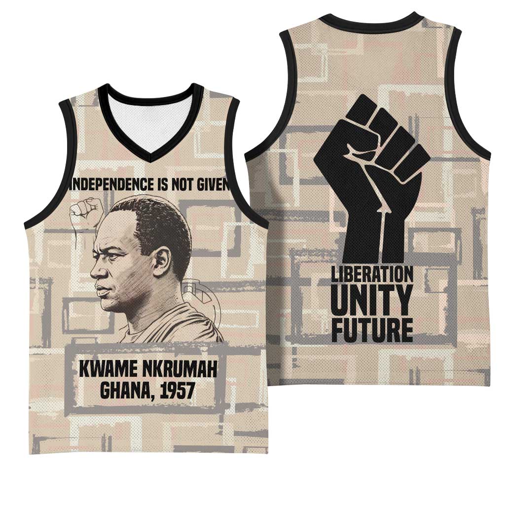 Kwame Nkrumah Basketball Jersey with Raised Fist Design and Independence Quote Ghana 1957 Tribute - African Pride