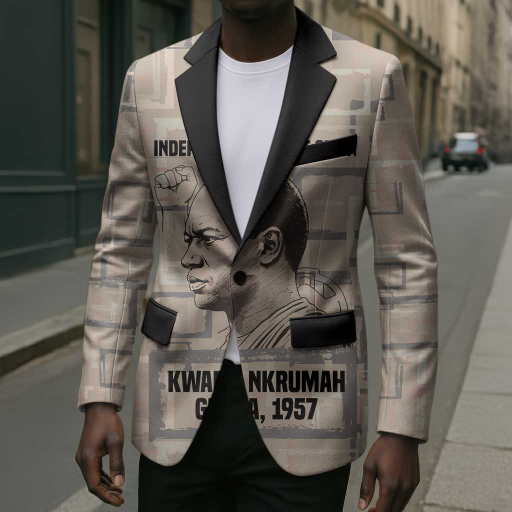 Kwame Nkrumah Blazer with Raised Fist Design and Independence Quote Ghana 1957 Tribute - African Pride