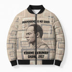 Kwame Nkrumah Bomber Puffer Jacket with Raised Fist Design and Independence Quote Ghana 1957 Tribute - African Pride