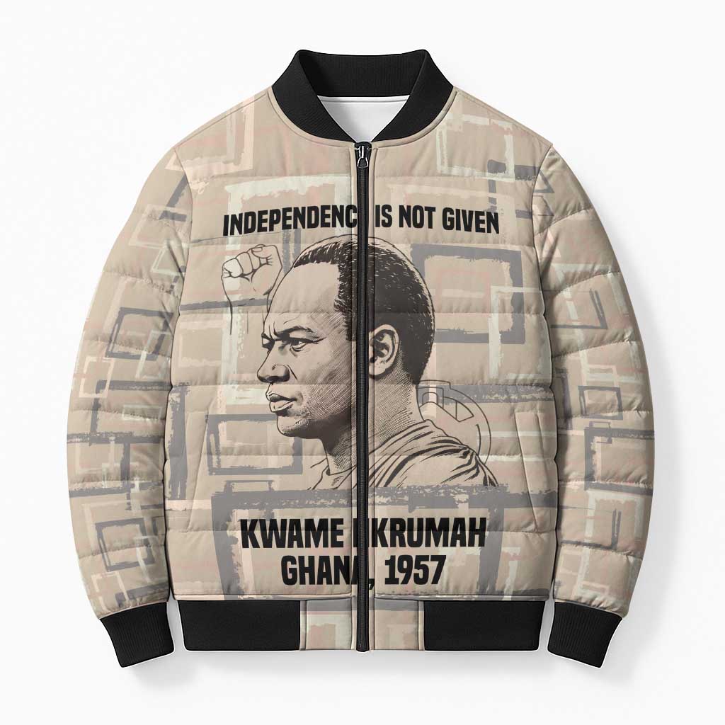 Kwame Nkrumah Bomber Puffer Jacket with Raised Fist Design and Independence Quote Ghana 1957 Tribute - African Pride