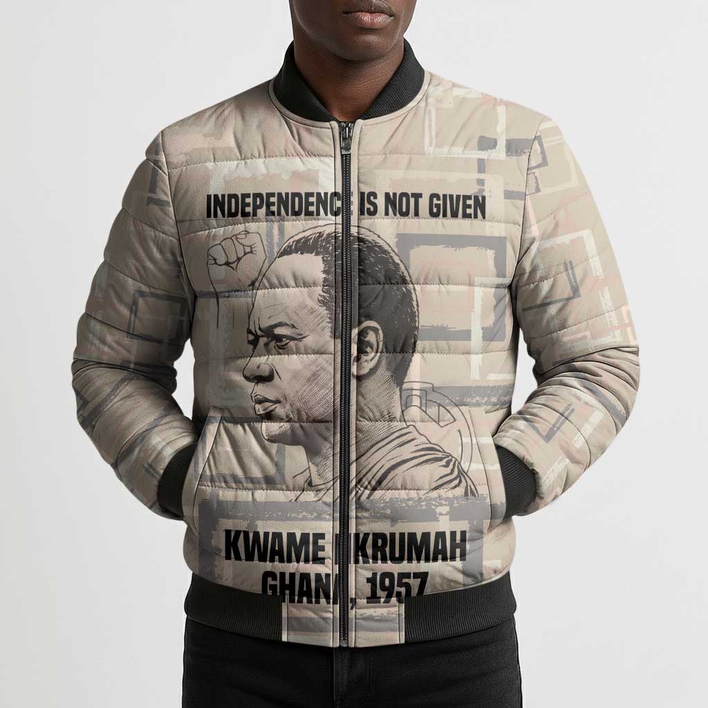 Kwame Nkrumah Bomber Puffer Jacket with Raised Fist Design and Independence Quote Ghana 1957 Tribute - African Pride