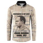 Kwame Nkrumah Button Sweatshirt with Raised Fist Design and Independence Quote Ghana 1957 Tribute