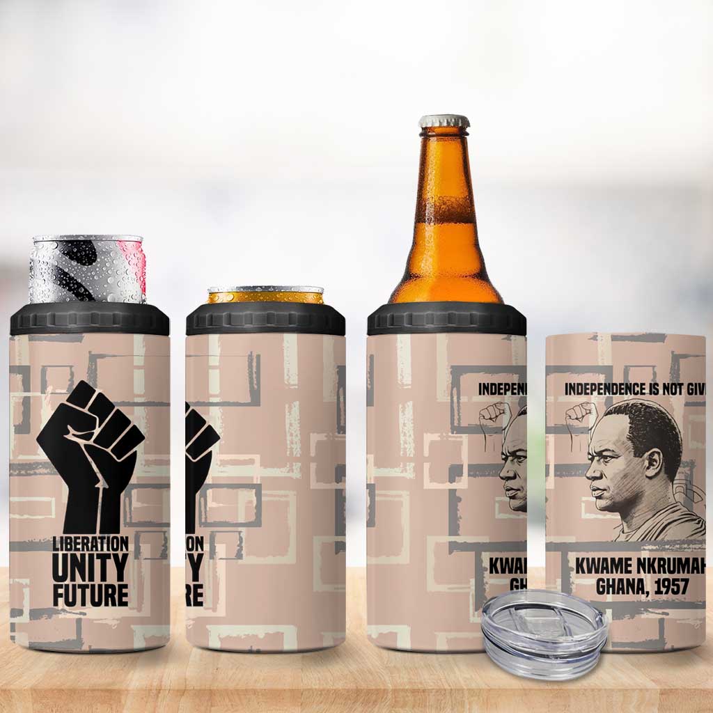 Kwame Nkrumah 4 in 1 Can Cooler Tumbler with Raised Fist Design and Independence Quote Ghana 1957 Tribute - African Pride