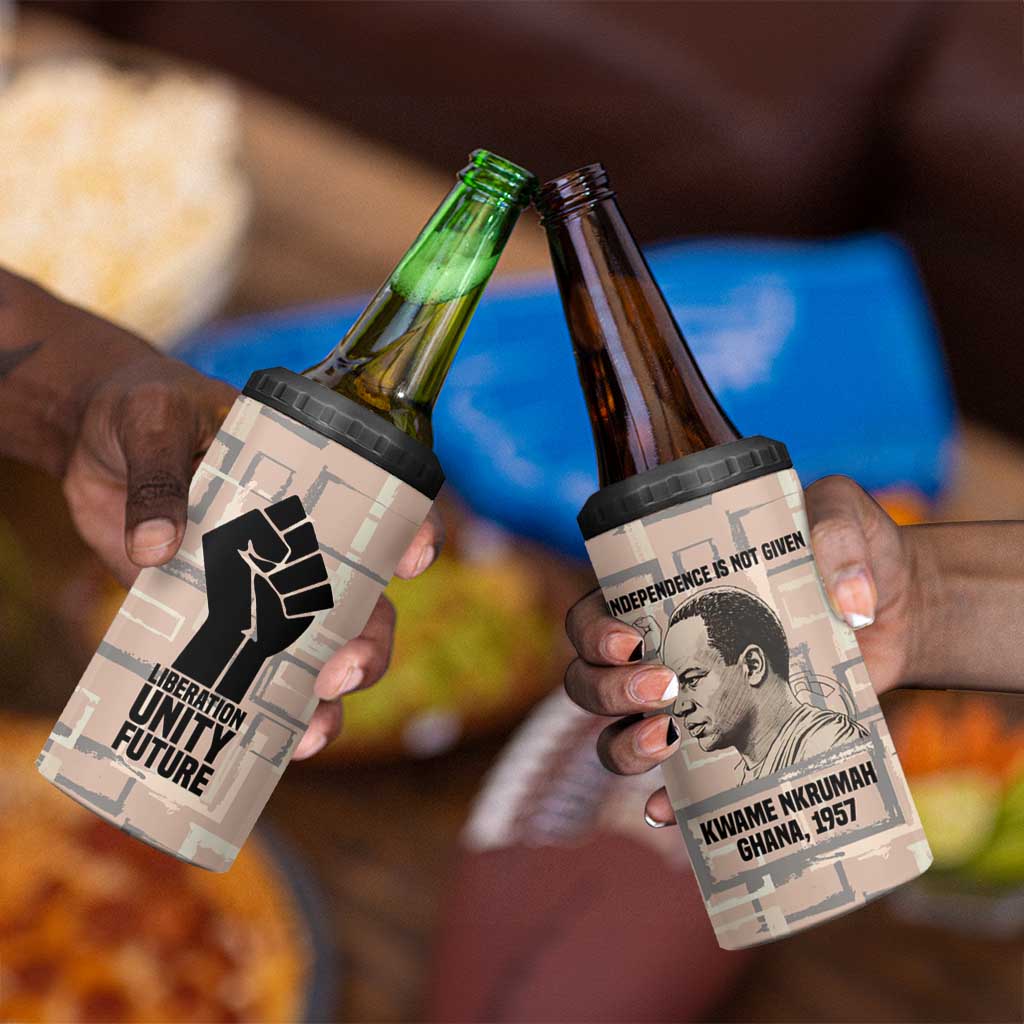 Kwame Nkrumah 4 in 1 Can Cooler Tumbler with Raised Fist Design and Independence Quote Ghana 1957 Tribute - African Pride