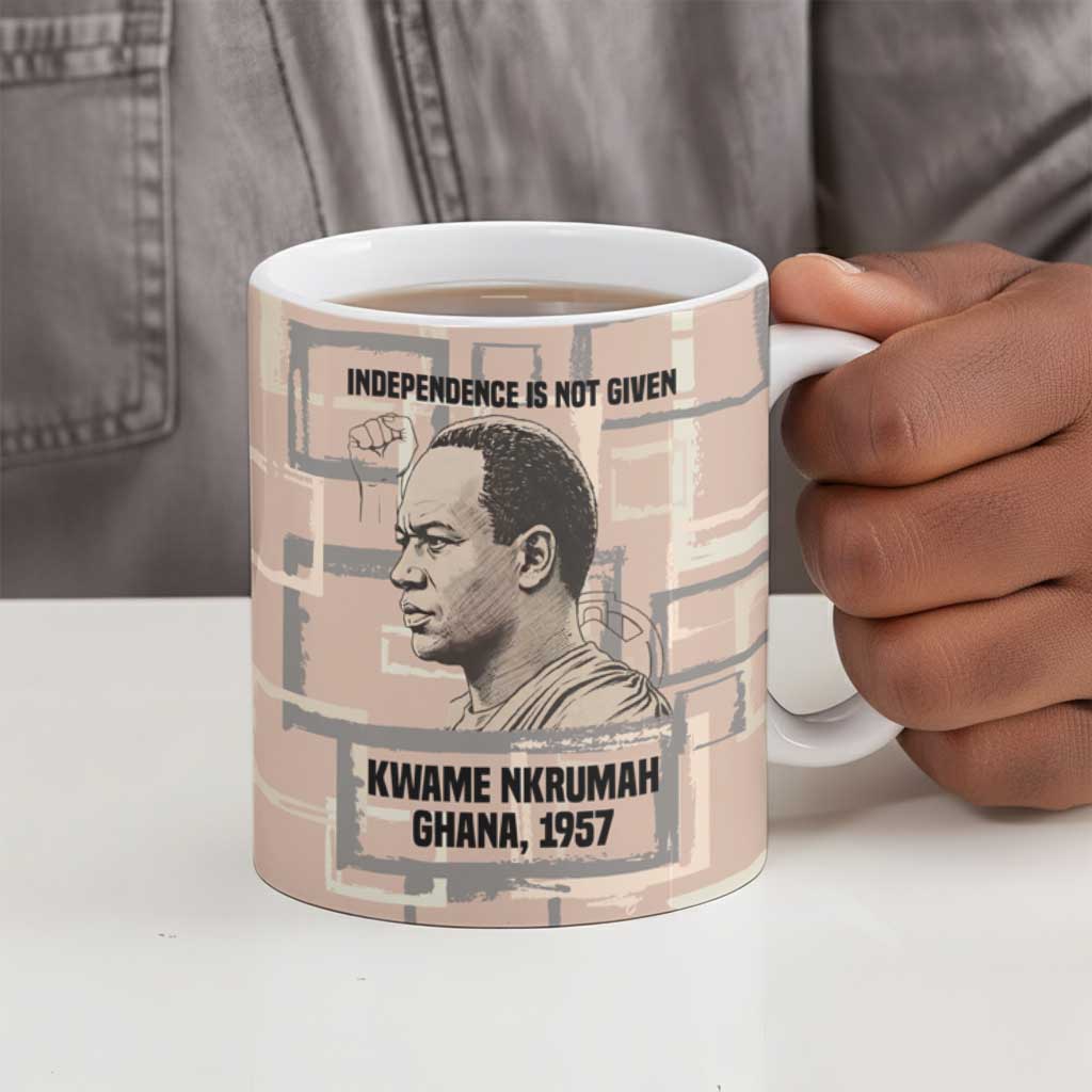 Kwame Nkrumah Ceramic Mug with Raised Fist Design and Independence Quote Ghana 1957 Tribute - African Pride