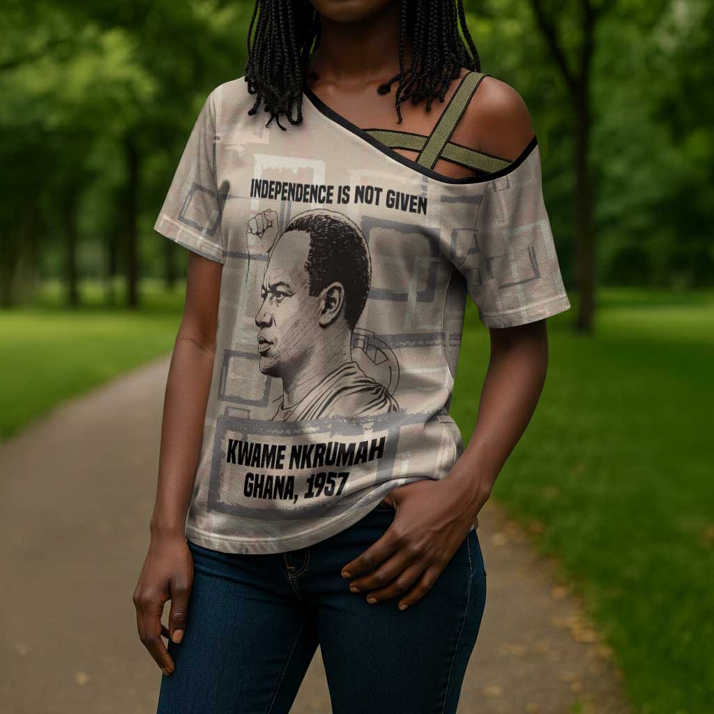 Kwame Nkrumah Cross Shoulder Shirt with Raised Fist Design and Independence Quote Ghana 1957 Tribute - African Pride